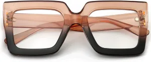 Oversized Blue Light Glasses for Women Fashion Thick Square Computer Eyewear Non-Prescription Black Glasses (Champagne Black)