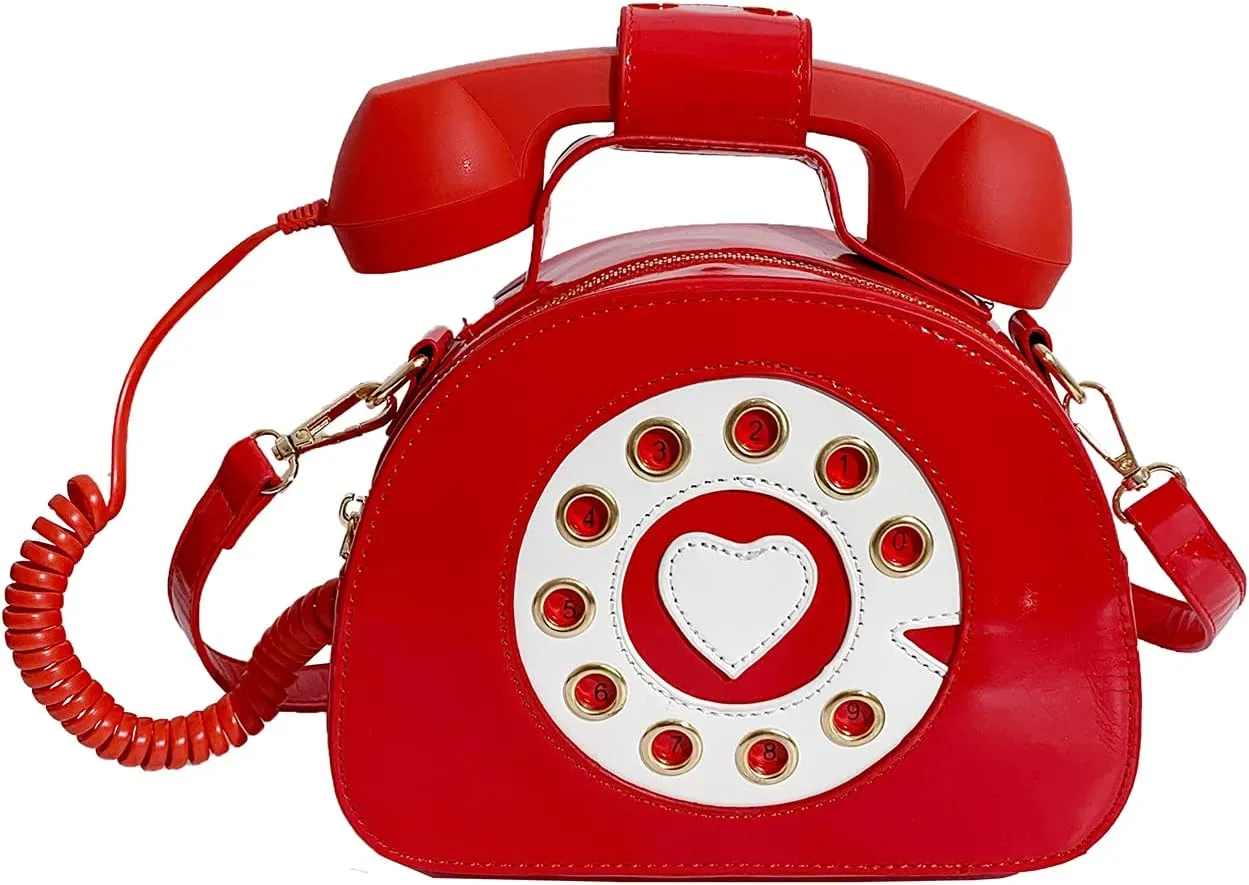 Oweisong Fun Telephone Purse for Women Novelty Pink Phone Tote Handbags Top Handle Shoulder Crossbdoy Bag