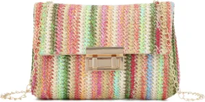 Oweisong Small Summer Straw Purse for Women Woven Beach Crossbody Bag Colorful Vacation Shoulder Handbag