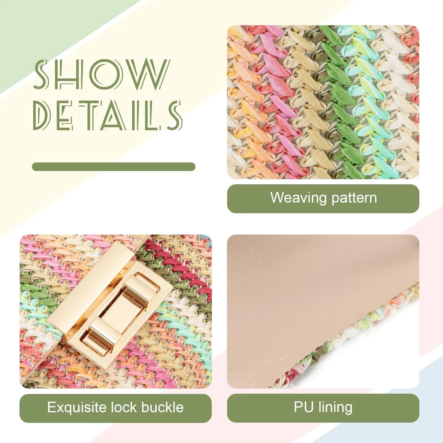 Oweisong Small Summer Straw Purse for Women Woven Beach Crossbody Bag Colorful Vacation Shoulder Handbag
