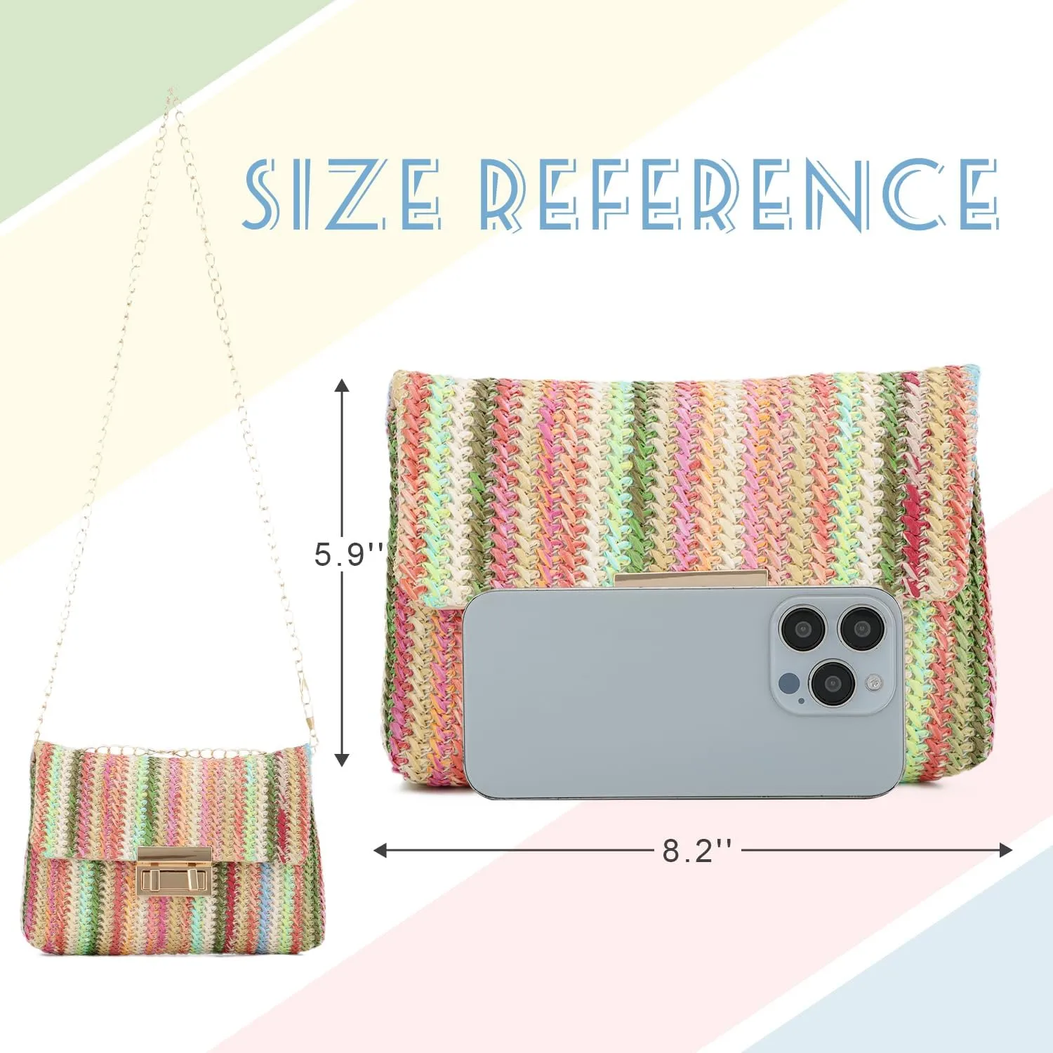 Oweisong Small Summer Straw Purse for Women Woven Beach Crossbody Bag Colorful Vacation Shoulder Handbag