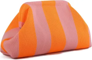 Oweisong Summer Woven Clutch Purse for Women 2025 Crochet Stripped Beach Bag Hot Pink Spring Purse Evening Handbag