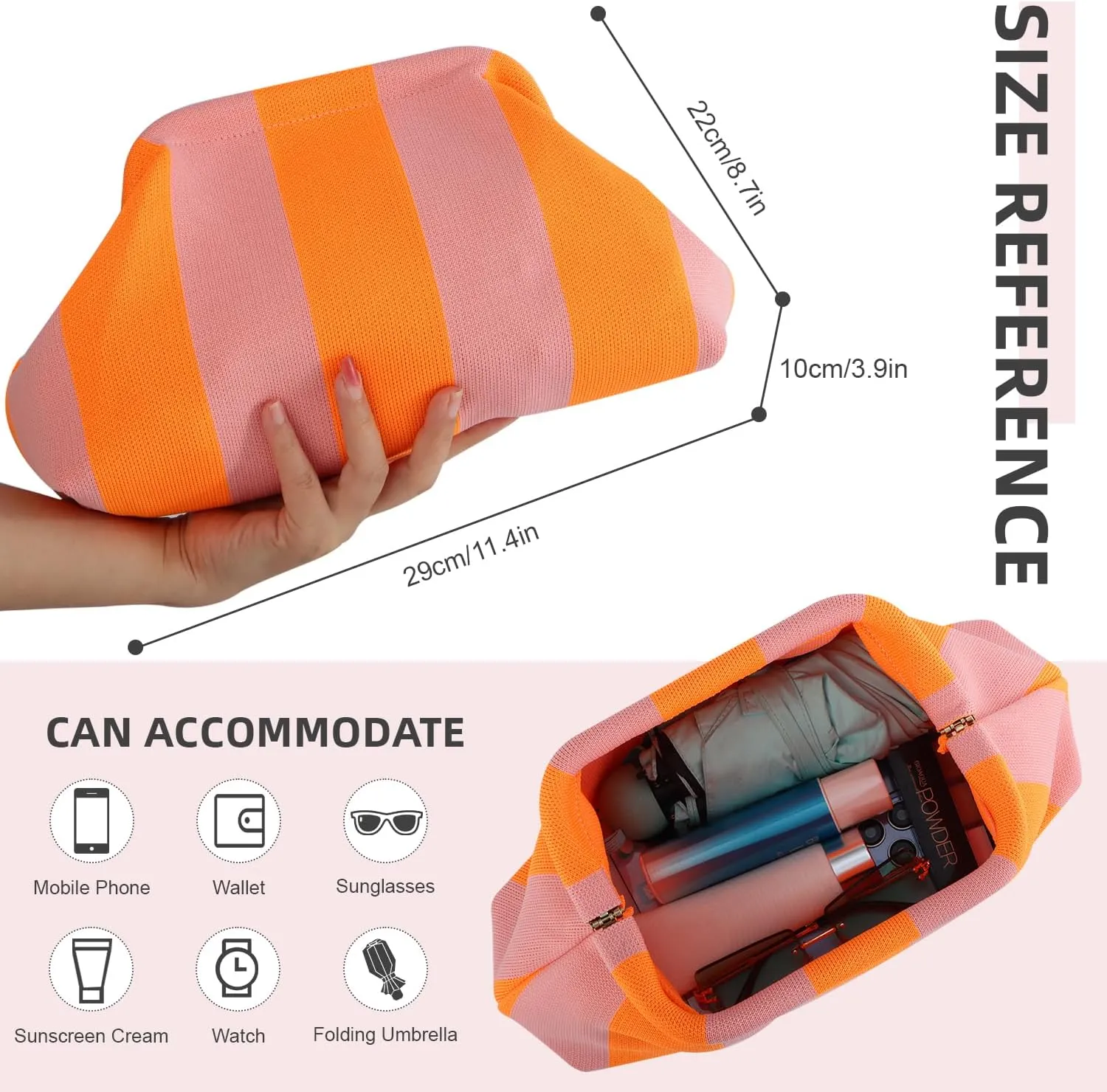 Oweisong Summer Woven Clutch Purse for Women 2025 Crochet Stripped Beach Bag Hot Pink Spring Purse Evening Handbag