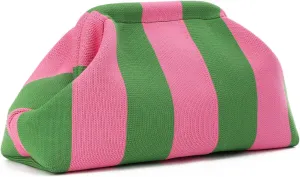 Oweisong Summer Woven Clutch Purse for Women 2025 Crochet Stripped Beach Bag Hot Pink Spring Purse Evening Handbag