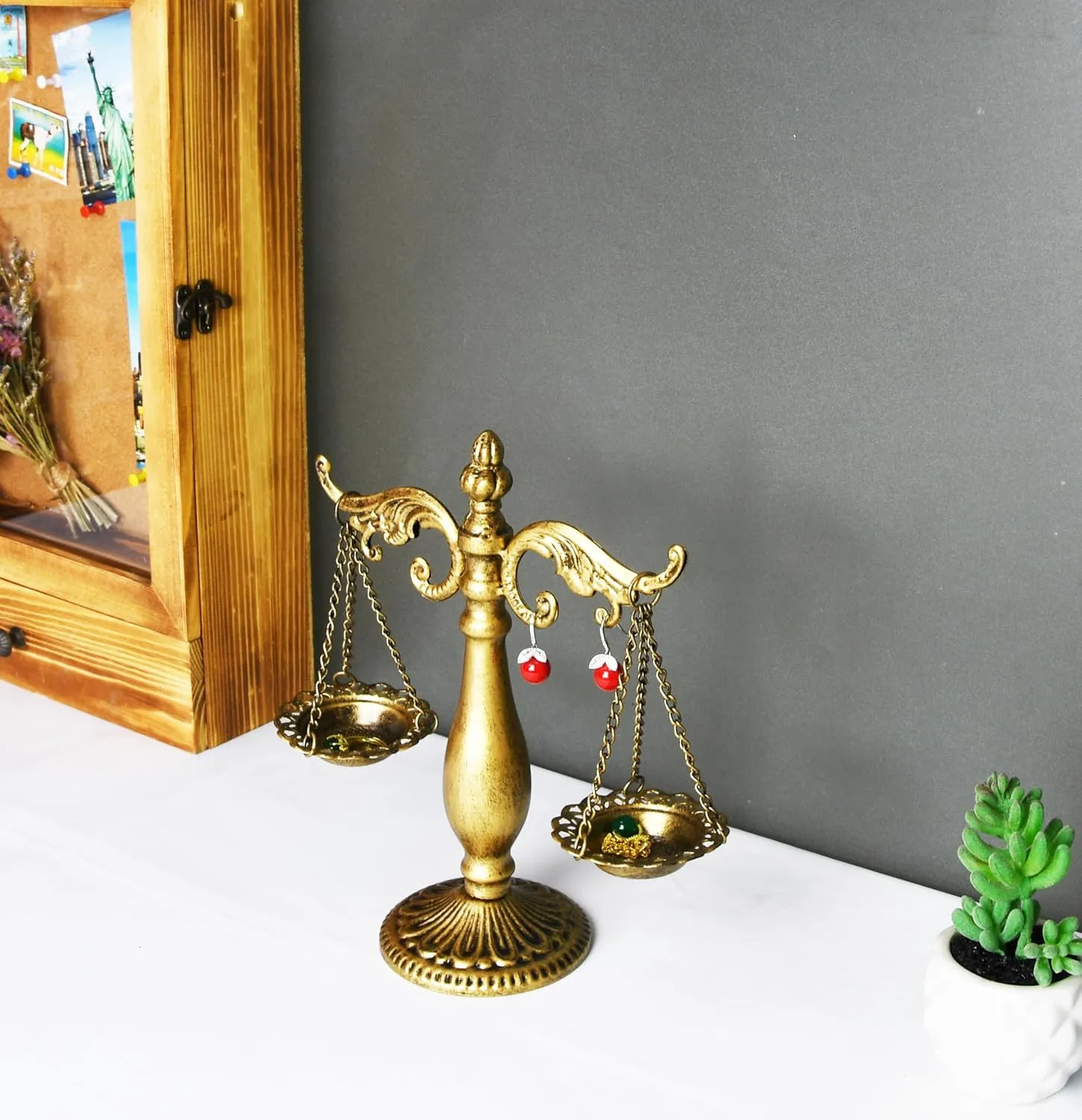 Owlgift Jewelry Stand Necklace Holder, Metal Jewelry Display Holder, Earrings and Bracelet Storage Organizer, Bronze Color Libra Design for Bangles, Necklaces, Bracelets, Rings, Earrings and Watch