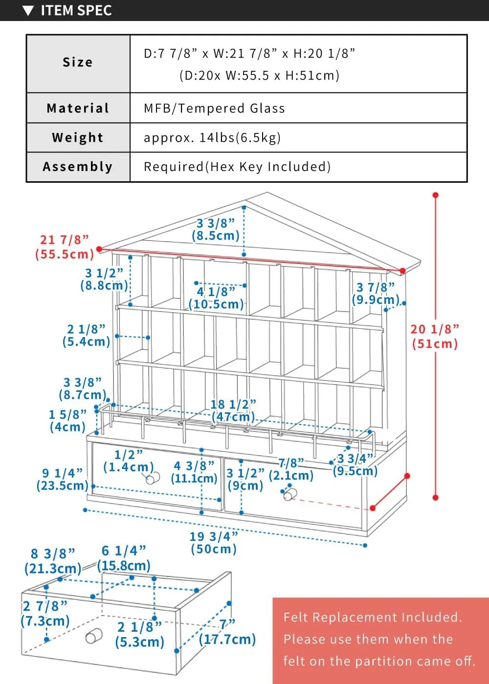 PaletteLife Lodge Display Case, Mini Figure Storage with Drawers, for Collectibles and Action Figure, 8 Collumn x 3 Shelves, D7.87 xW21.85 xH20.08, Wooden, Otaku, Scandinavian, BLT-625NA