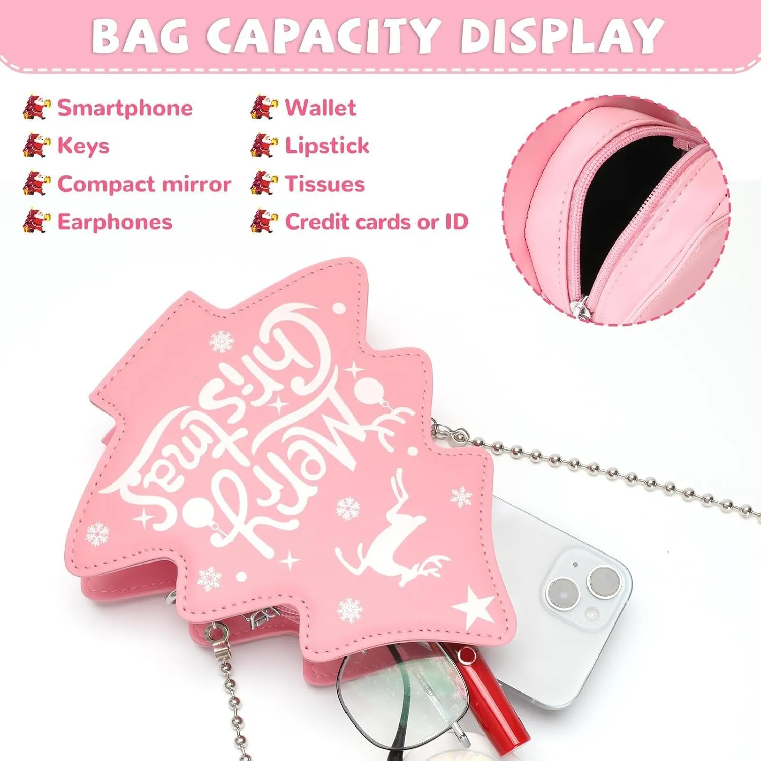party greeting Crossbody Purse for Women Christmas Tree Shaped Phone Wallet Handbags for Merry Christmas Gift
