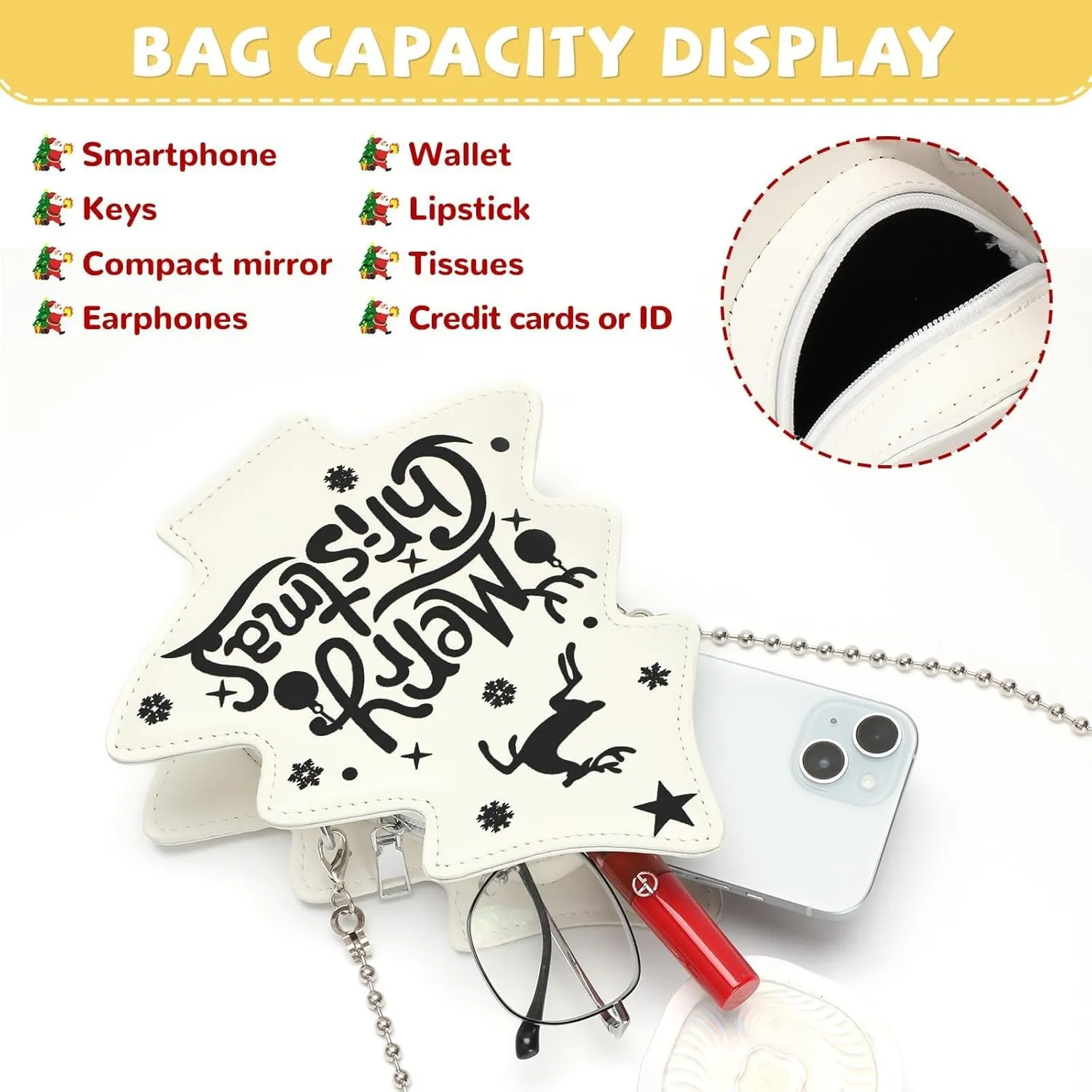 party greeting Crossbody Purse for Women Christmas Tree Shaped Phone Wallet Handbags for Merry Christmas Gift