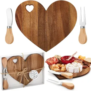 Patelai 1 Set Bridal Shower Favor Heart Cheese Board Cheese Knives Wood Mini Charcuterie Board Thank You Gift Box for Guest Bridal Baby Shower Prize Wedding Birthday Valentines (Acacia Color)