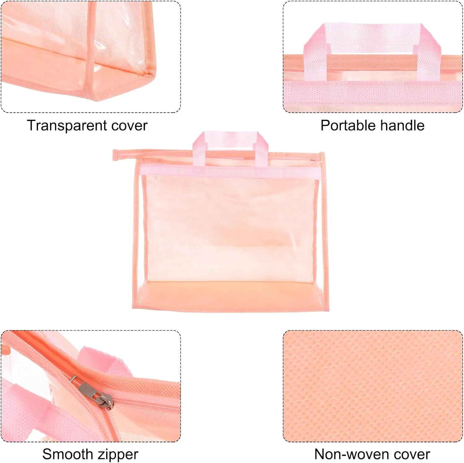 PATIKIL Handbag Dust Bags, 2 Pack Clear Purse Storage Organizer L Size PVC Dustproof Handbag Cover Transparent Purse Protector for Closet Rack Wardrobe, Pink