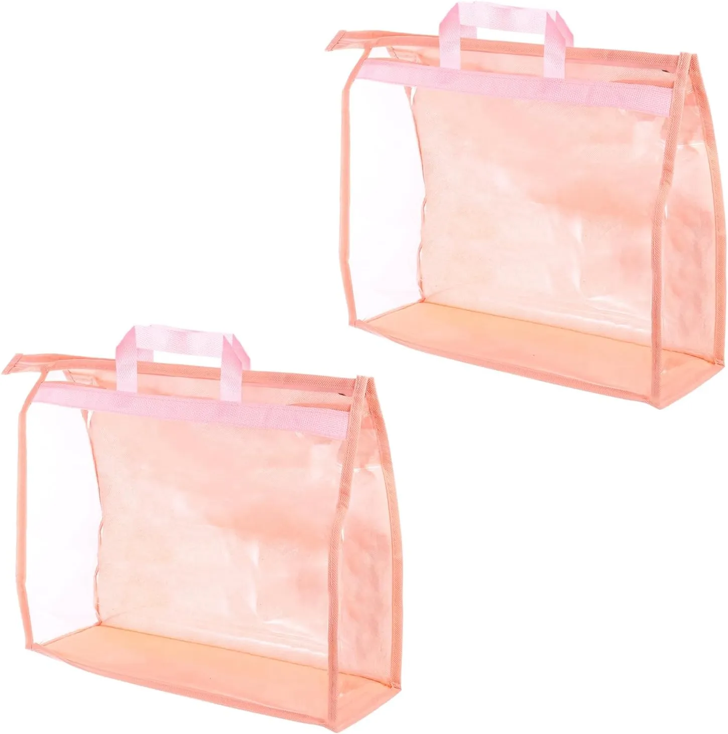 PATIKIL Handbag Dust Bags, 2 Pack Clear Purse Storage Organizer L Size PVC Dustproof Handbag Cover Transparent Purse Protector for Closet Rack Wardrobe, Pink