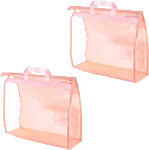 PATIKIL Handbag Dust Bags, 2 Pack Clear Purse Storage Organizer L Size PVC Dustproof Handbag Cover Transparent Purse Protector for Closet Rack Wardrobe, Pink