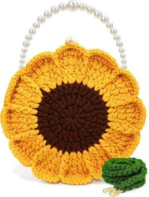 Pearl Sunflower Purse Crossbody Crochet Bag Small Shoulder Handbags Gifts For Women Knitting Lovers