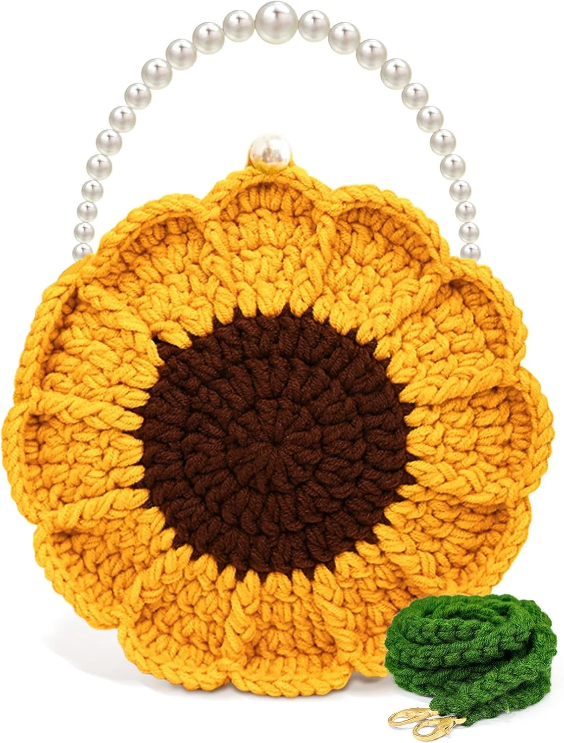 Pearl Sunflower Purse Crossbody Crochet Bag Small Shoulder Handbags Gifts For Women Knitting Lovers