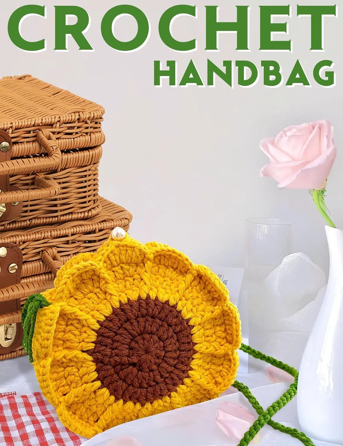 Pearl Sunflower Purse Crossbody Crochet Bag Small Shoulder Handbags Gifts For Women Knitting Lovers