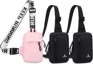 Peicees Pack of 3 Small Crossbody Bag for Men Women Mini Sling Bag Travel Running Phone Daypack Cross Body Shoulder Bags, Pink and Black and Black