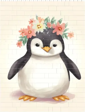 Penguin Wearing Flowers Building Block Puzzle Personalized Building Bricks for Adults Square Shaped DIY Brick Block Puzzles Valentine's Day Gifts for Home Decor Brick Puzzle