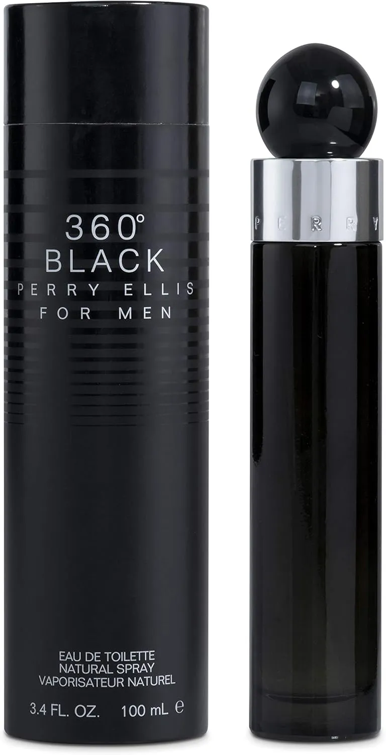Perry Ellis Fragrances Perry Ellis 360° Black Men's Cologne - 3-piece Gift Set - 3.4 Fl Oz EDT, 3 oz Shower Gel, .25 fl oz EDT mini travel spray - fresh, woody, clean, long-lasting