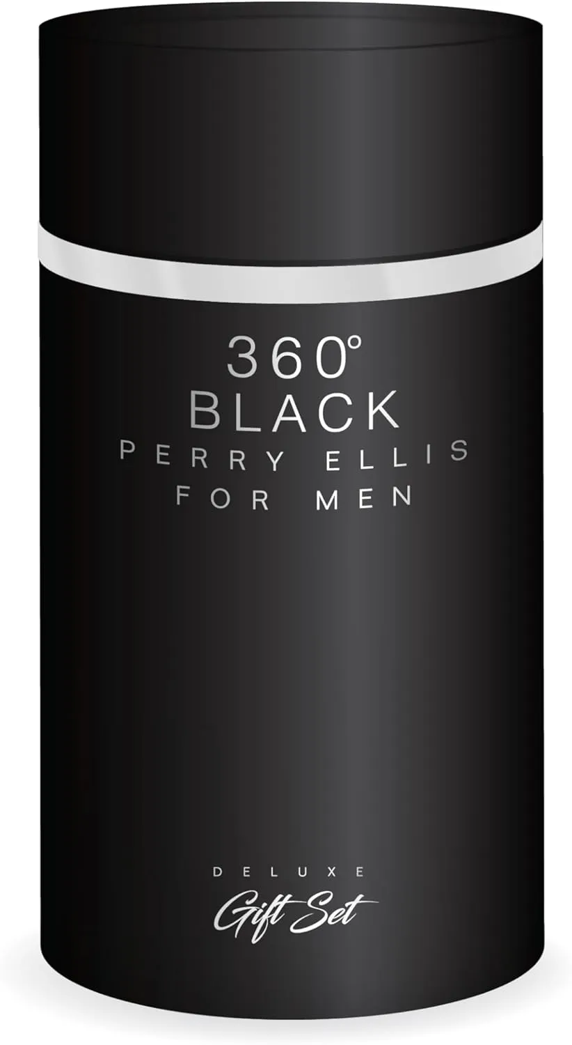 Perry Ellis Fragrances Perry Ellis 360° Black Men's Cologne - 3-piece Gift Set - 3.4 Fl Oz EDT, 3 oz Shower Gel, .25 fl oz EDT mini travel spray - fresh, woody, clean, long-lasting
