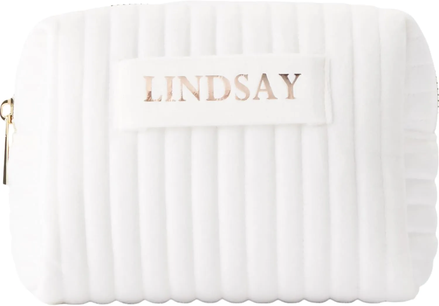 Personalization Universe Metallic Foil Personalized Small Ivory Velvet Makeup Bag
