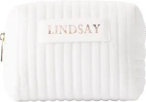 Personalization Universe Metallic Foil Personalized Small Ivory Velvet Makeup Bag
