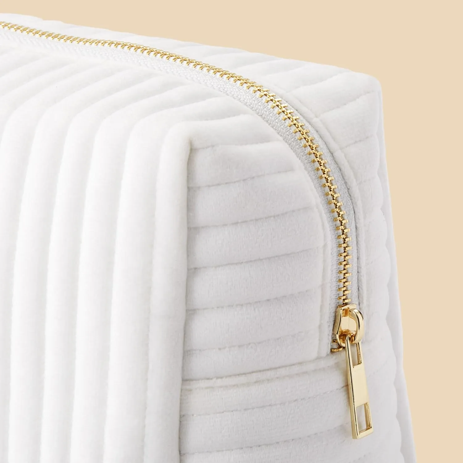 Personalization Universe Metallic Foil Personalized Small Ivory Velvet Makeup Bag