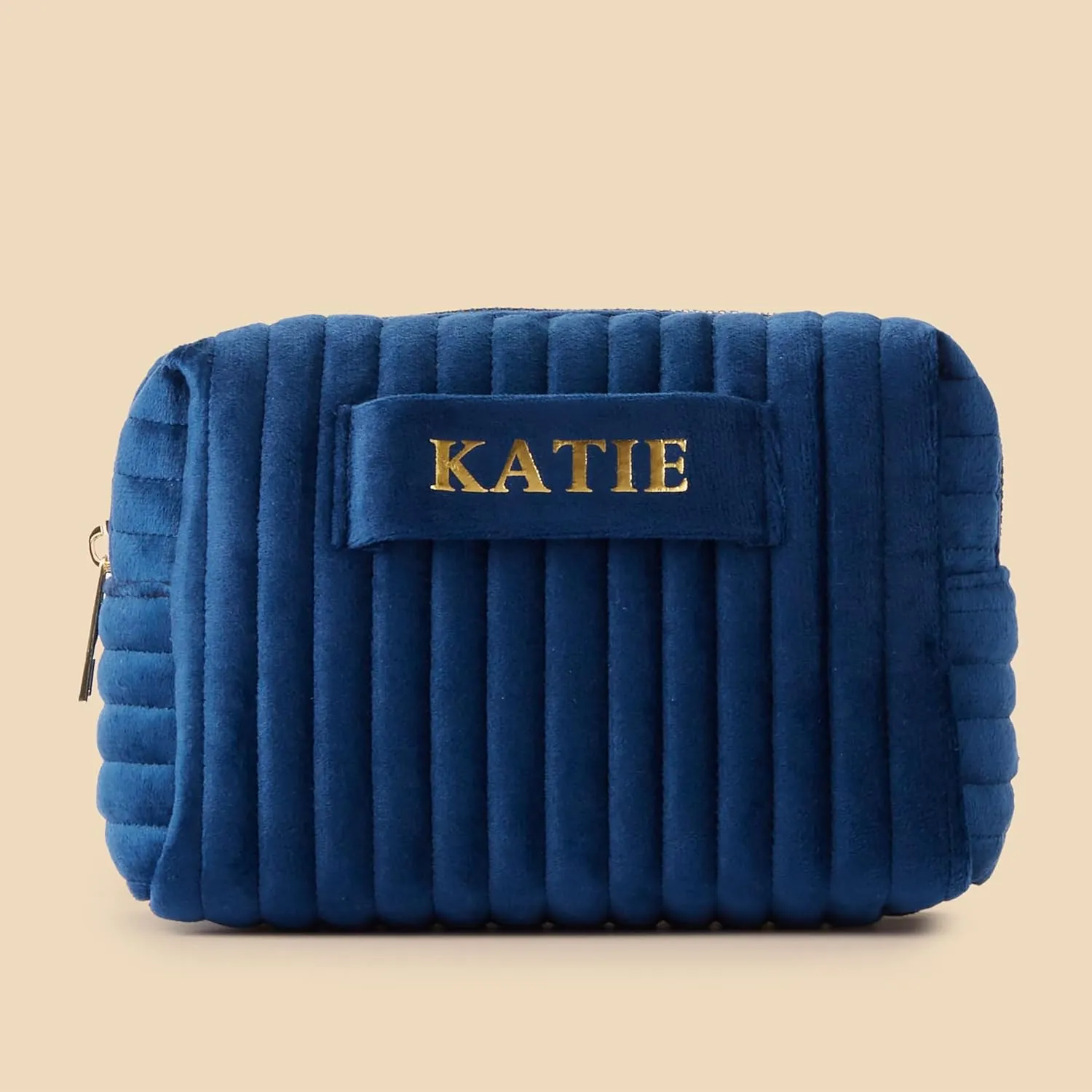 Personalization Universe Metallic Foil Vinyl Makeup Bag Velvet Small Navy Makeup Bag