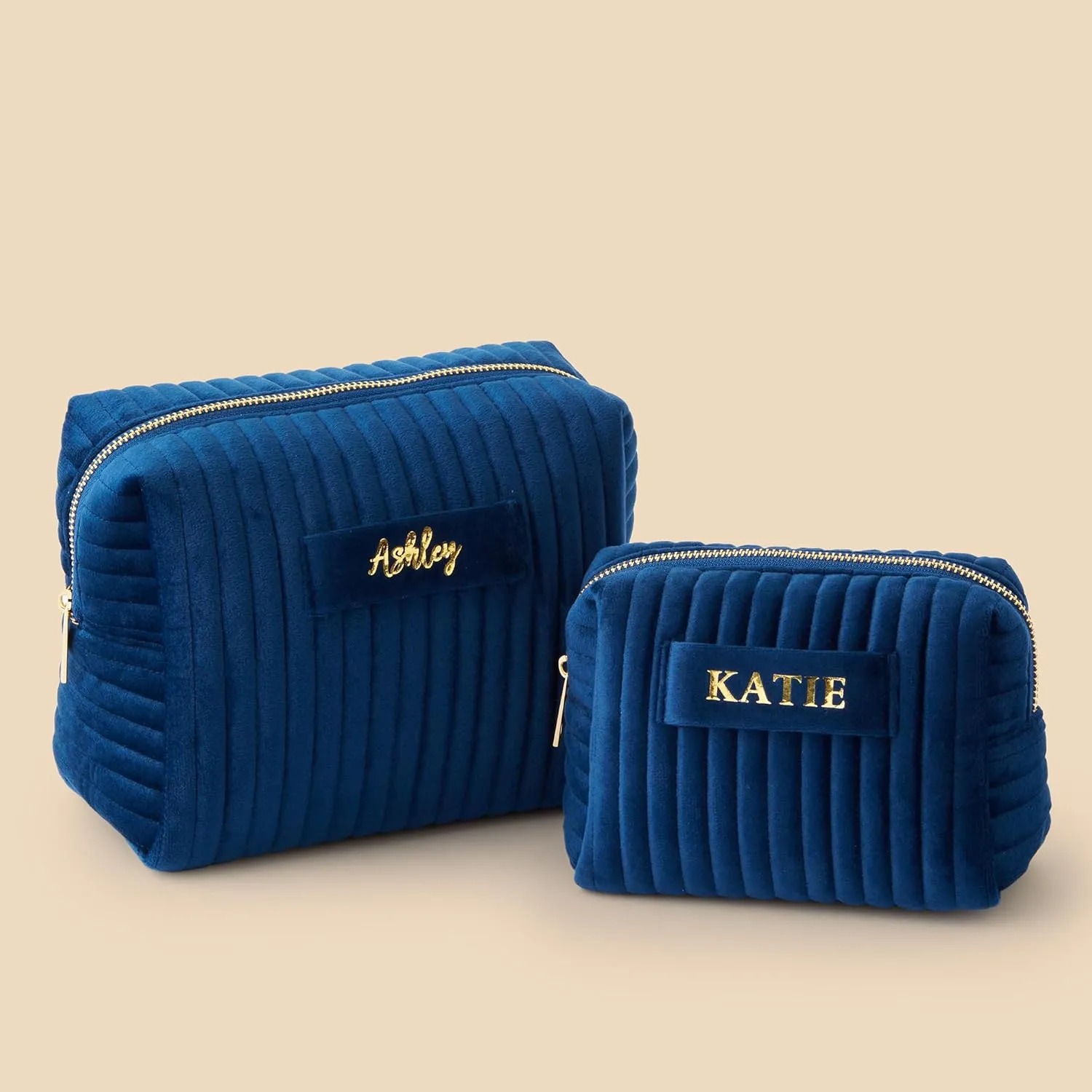 Personalization Universe Metallic Foil Vinyl Makeup Bag Velvet Small Navy Makeup Bag