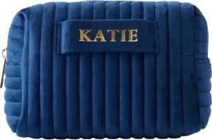 Personalization Universe Metallic Foil Vinyl Makeup Bag Velvet Small Navy Makeup Bag