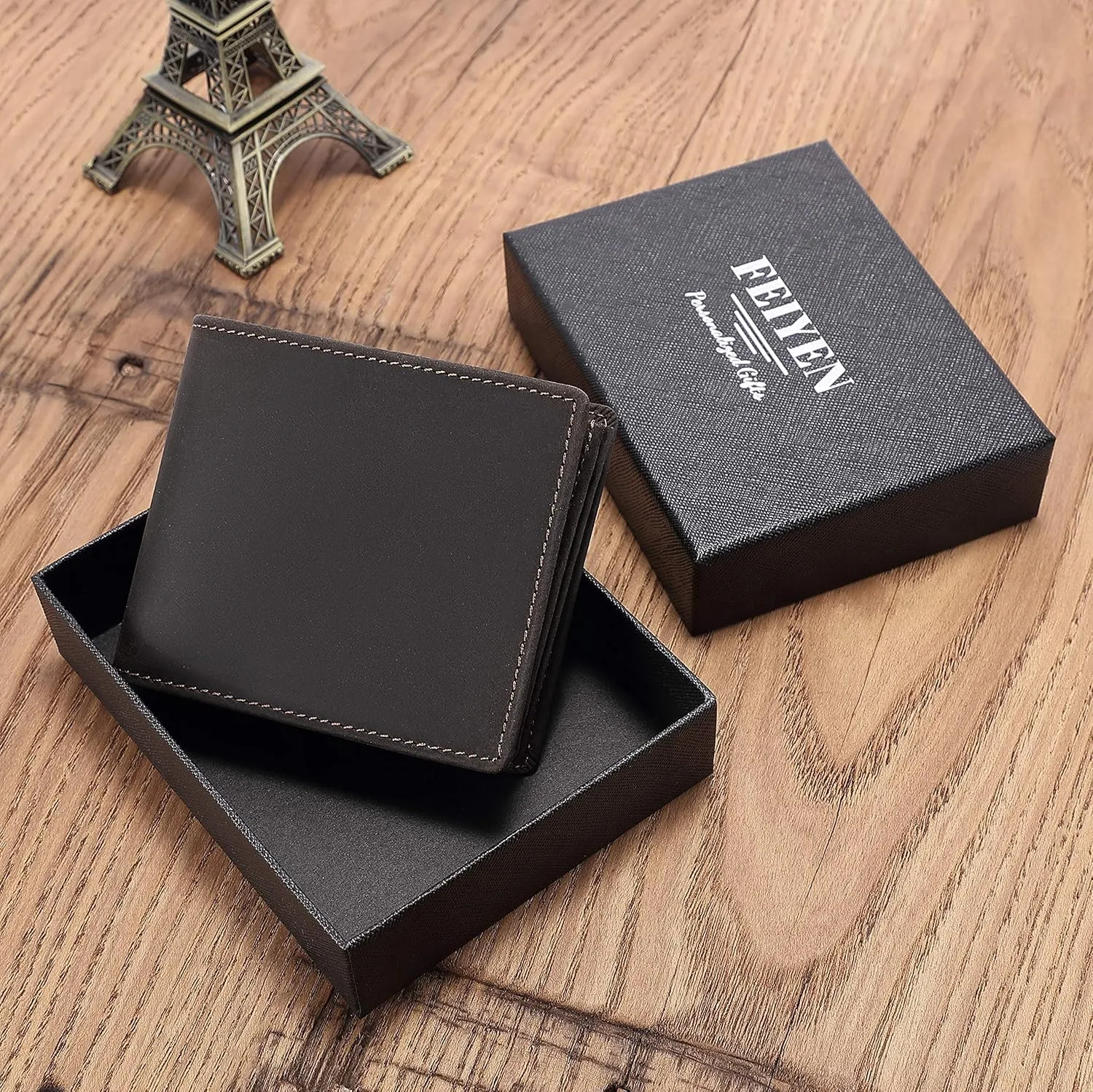 Personalized Engraved Leather Wallet for Dad Son Husband boyfriend - Christmas Birthday Fathers Day Valentines Day Anniversary Graduation - Men Custom Bifold Wallets for Him with Romantic Message