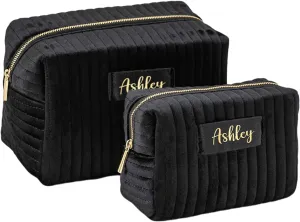 Personalized Makeup Bag, Black Velvet Custom Name Travel Makeup Bag for Women Teen Girls Birthday Gifts Mothers Day Gifts for Mom
