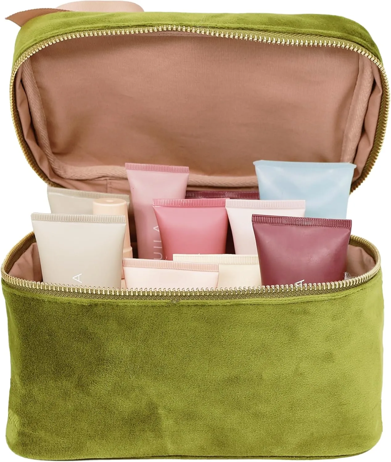 Personalized Makeup Bag for Women | Cosmetic Bag Organizer for Girls with Monogramming | Makeup Pouch for Traveling | Toiletry Bags for Women | Make Up Travel Pouches | Green Velvet