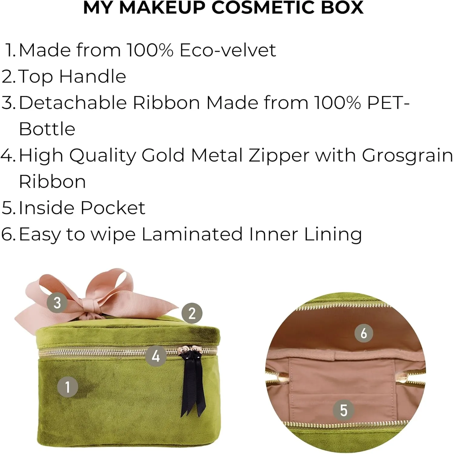 Personalized Makeup Bag for Women | Cosmetic Bag Organizer for Girls with Monogramming | Makeup Pouch for Traveling | Toiletry Bags for Women | Make Up Travel Pouches | Green Velvet