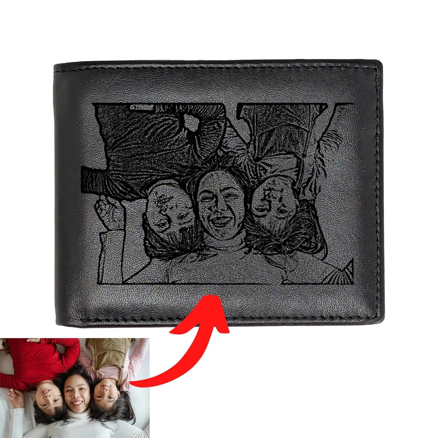 Personalized Photo Leather Wallet for Men | Custom Picture Engraved Genuine Leather Bifold RFID Wallet Birthday Anniversary Christmas Gift for Husband Boyfriend Groomsmen Dad (Black)