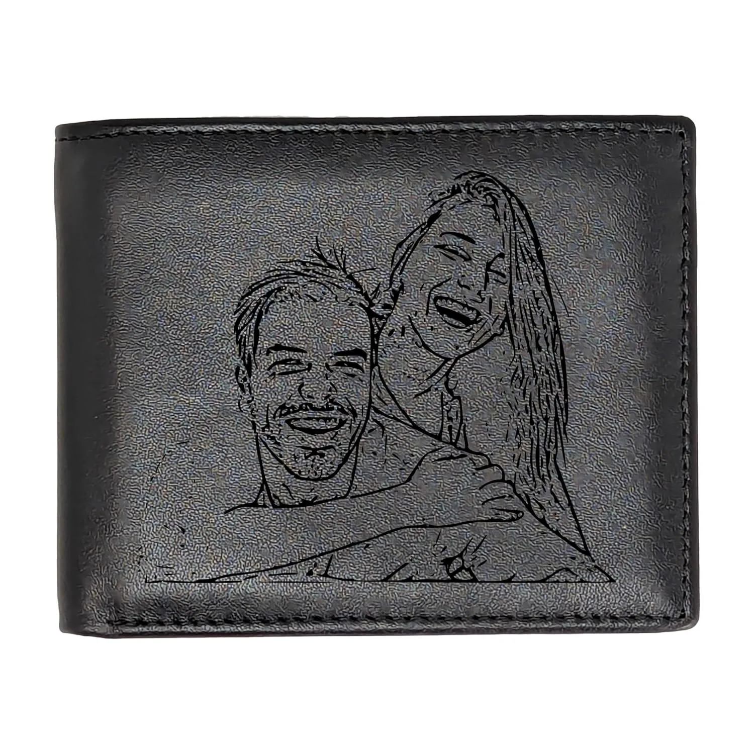Personalized Photo Leather Wallet for Men | Custom Picture Engraved Genuine Leather Bifold RFID Wallet Birthday Anniversary Christmas Gift for Husband Boyfriend Groomsmen Dad (Black)
