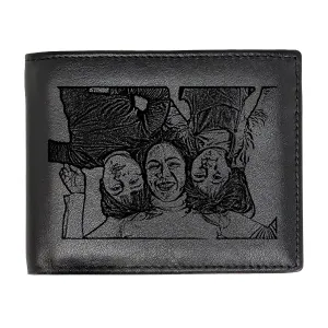 Personalized Photo Leather Wallet for Men | Custom Picture Engraved Genuine Leather Bifold RFID Wallet Birthday Anniversary Christmas Gift for Husband Boyfriend Groomsmen Dad (Black)