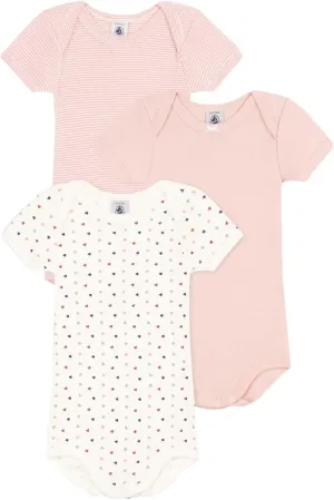 Petit Bateau Babies' Mini-Heart Patterned Short-Sleeved Cotton Bodysuits - 3-Pack SIZES 3-36 MONTHS