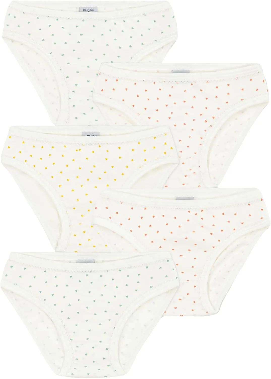 Petit Bateau Girls' Mini Hearts Cotton Briefs - 5-Pack STYLE A04CY SIZES 2-12 YEARS