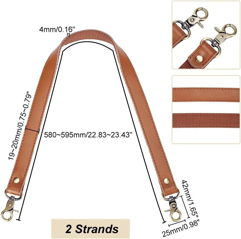 PH PandaHall 2 pcs 22" Brown Leather Purse Strap Replacement Handles 2mm Crochet Bag Strap Shoulder Bag Strap with Antique Bronze Swivel Lobster Buckles for Underarm Bag Purse Handle Bags
