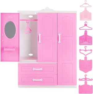 PH PandaHall Doll Closet Furniture Wardrobe Clothing Organizer Open Wardrobe with 40PCS Doll Clothes Hangers 4 Styles Pink Miniature Hangers Dollhouse Furniture Clothing Organizer for Doll