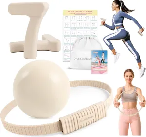 Pilates Ring Set, Pilates Essential Kit with Pilates Ring and Ball, 2.2lb *2 Ergonomic 7-Shaped Dumbbells, Portable Bag & Training Poster, at Home Workouts Pilates Sets for Women (Beige)