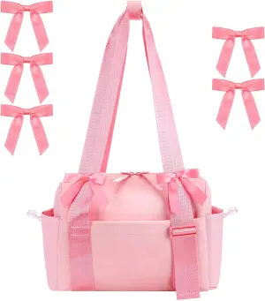 Pink Bows Mini Gym Bag for Women Coquette Small Gym Tote Mini Duffle Bag with 5 Pcs Bows for Travel Weekender Yoga