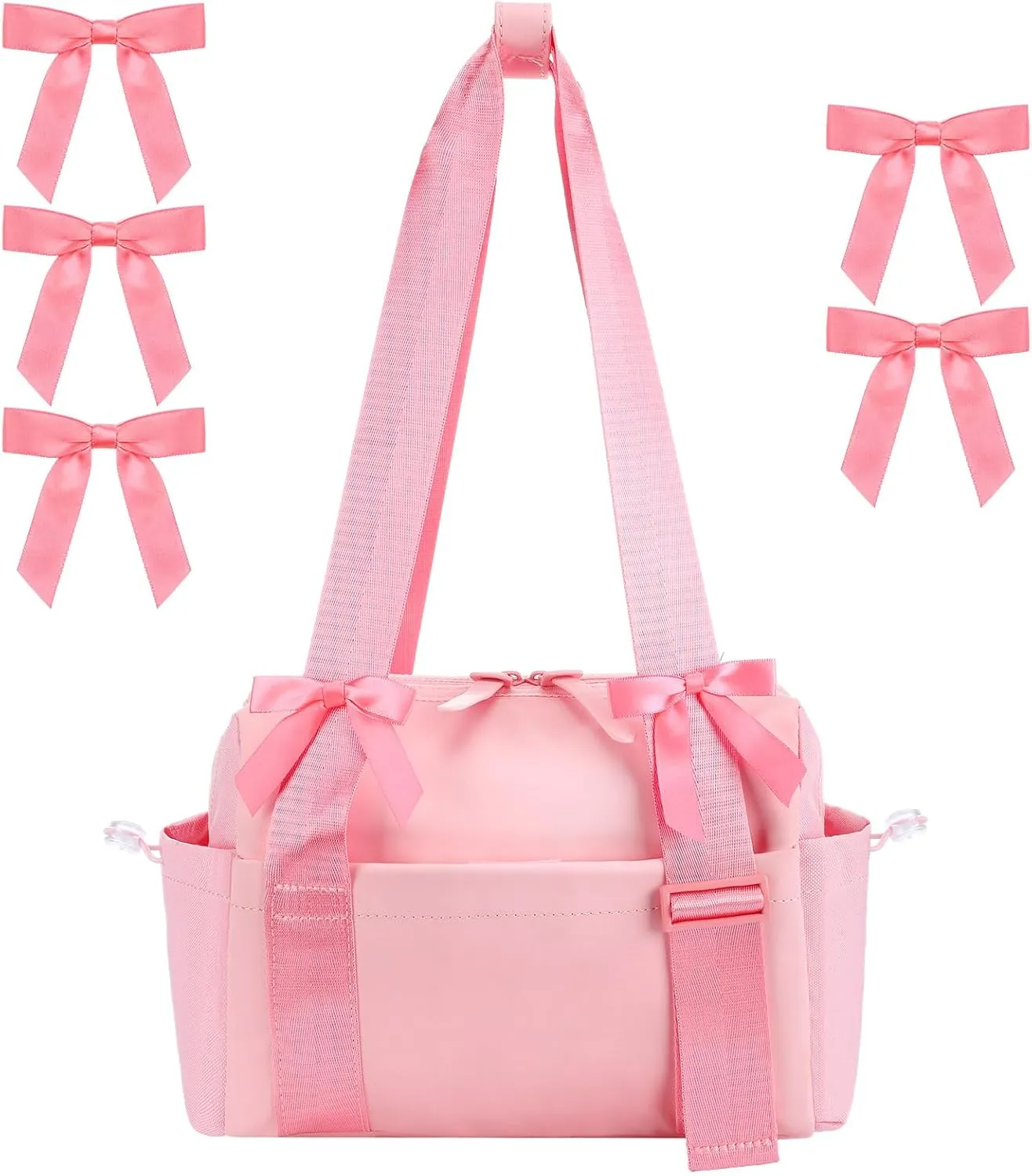 Pink Bows Mini Gym Bag for Women Coquette Small Gym Tote Mini Duffle Bag with 5 Pcs Bows for Travel Weekender Yoga