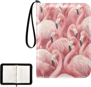 Pink Flamingos Painting Card Binder 4 Pocket, Trading Card Holder Fits 400 Game Cards with 50 Removable Sleeves, MTG Card Case Standard Size