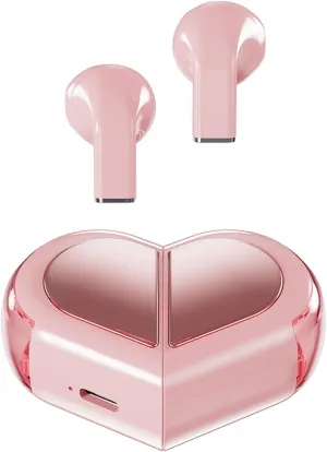 Pink Heart Wireless Earbuds for Girls Kids, Cute Small Mini Tiny Invisible Earbuds Wireless Bluetooth for Small Ears Canals Women Rose Gold Kawai Blue Tooth Ear Buds for iPhone Android