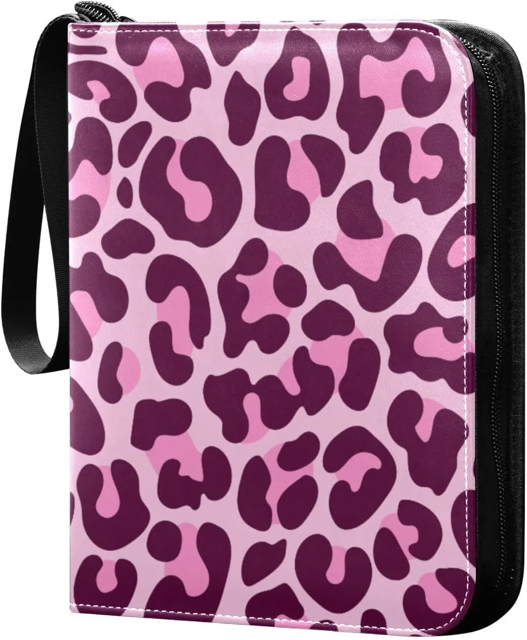 Pink Purple Leopard Spots Card Binder 4 Pocket Zipper PU Trading Card Album Fits 400 Game Cards 50 Removable Sleeves Card Folder Collection for Baseball MTG TCG Sports Cards