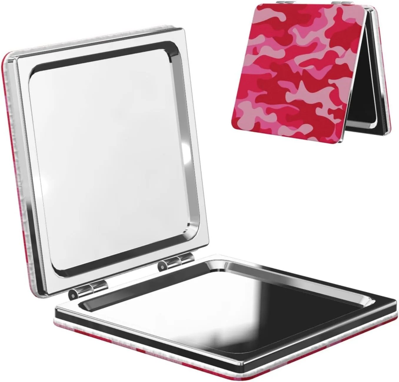 Pink Red Camouflage Women Mini Cosmetic Mirror Folding Portable Pocket Makeup Mirror
