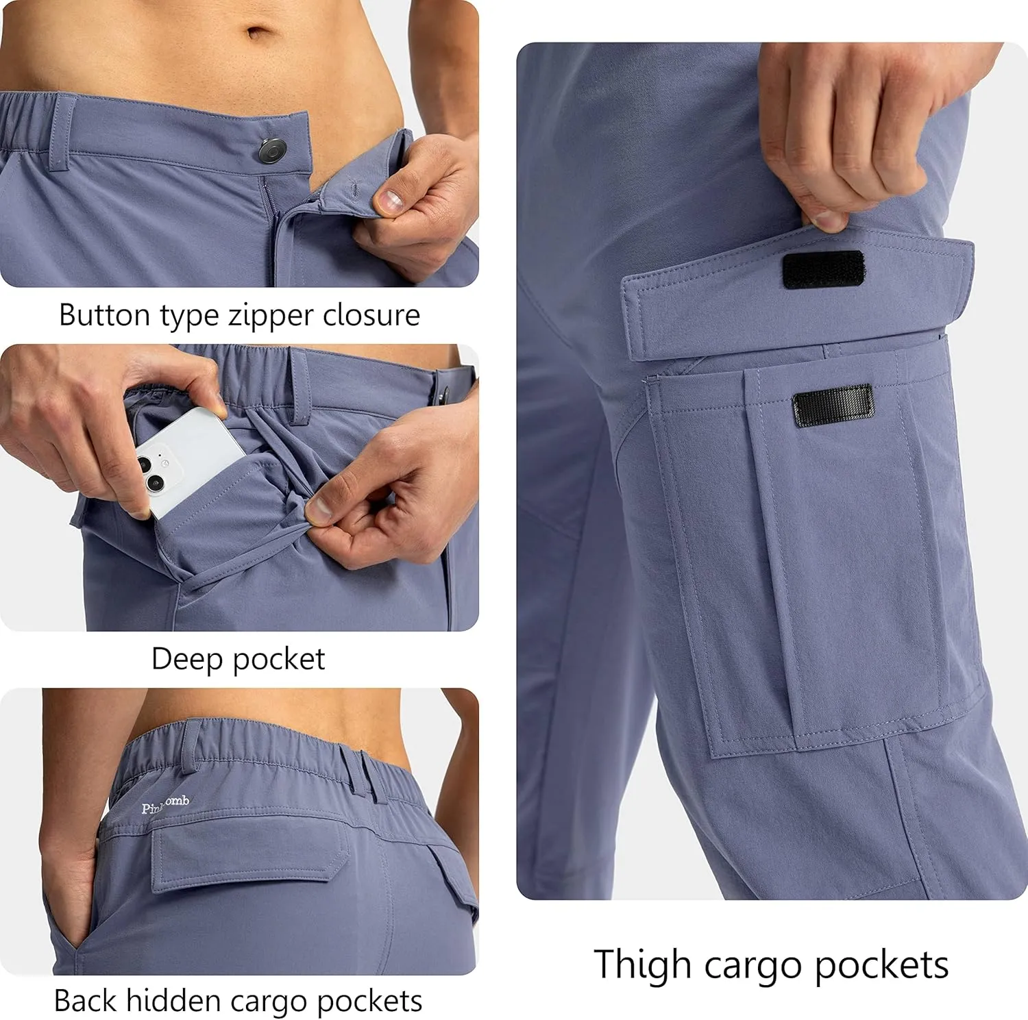 Pinkbomb Men's Hiking Cargo Pants with 7 Pockets Slim Fit Stretch Joggers Golf Cargo Work Pants for Men
