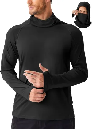 PINSPARK Men's Sun Protection Hoodie with Mask UPF 50  UV Long Sleeve Shirt Men Rash Guard Performance Fishing Hiking Shirt