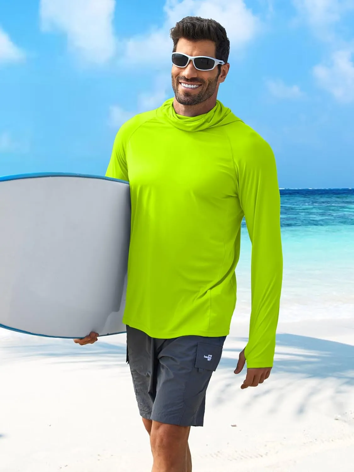 PINSPARK Men's Sun Protection Hoodie with Mask UPF 50  UV Long Sleeve Shirt Men Rash Guard Performance Fishing Hiking Shirt